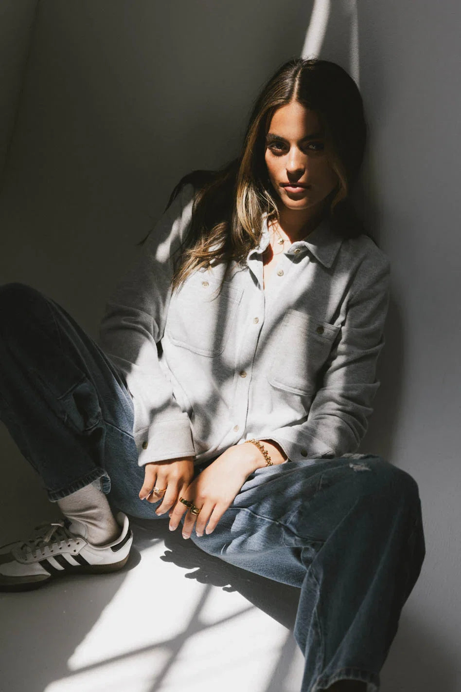 Mada Fleece Button Up in Grey FINAL SALE