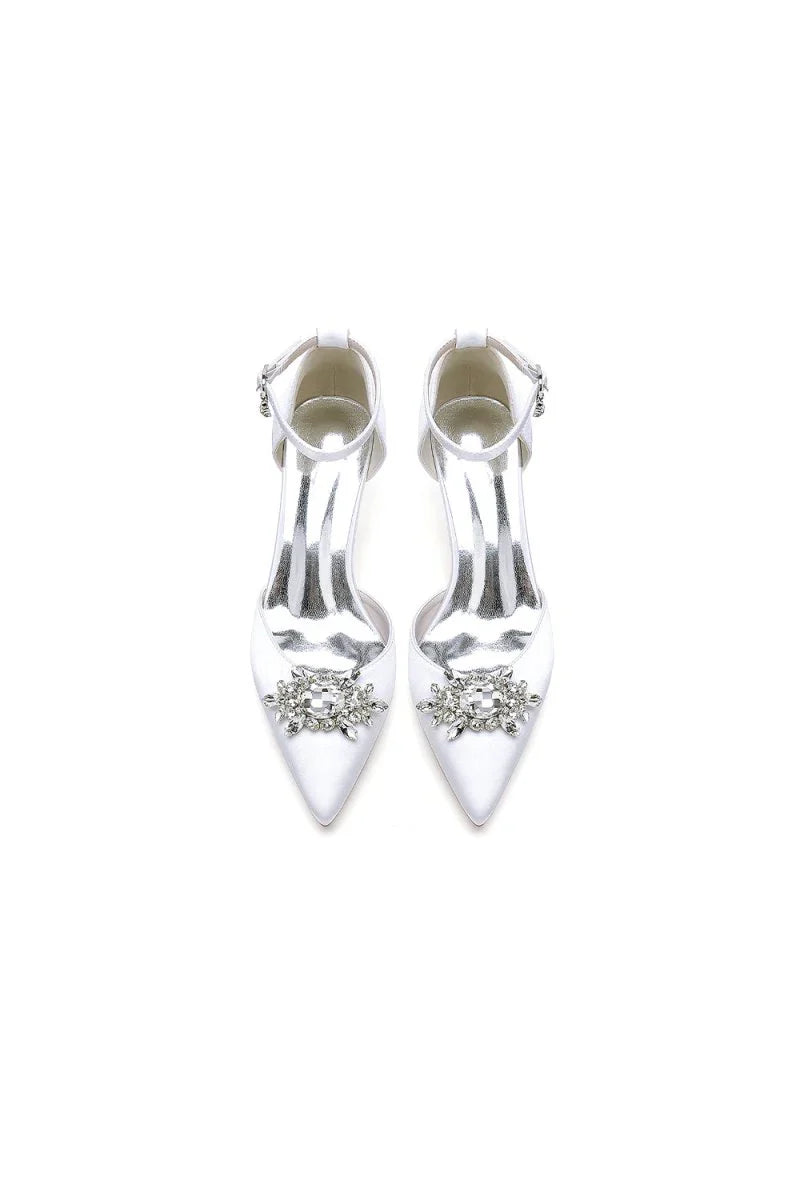 White Pointed Toe with Rhinestone Flower