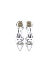 White Pointed Toe with Rhinestone Flower