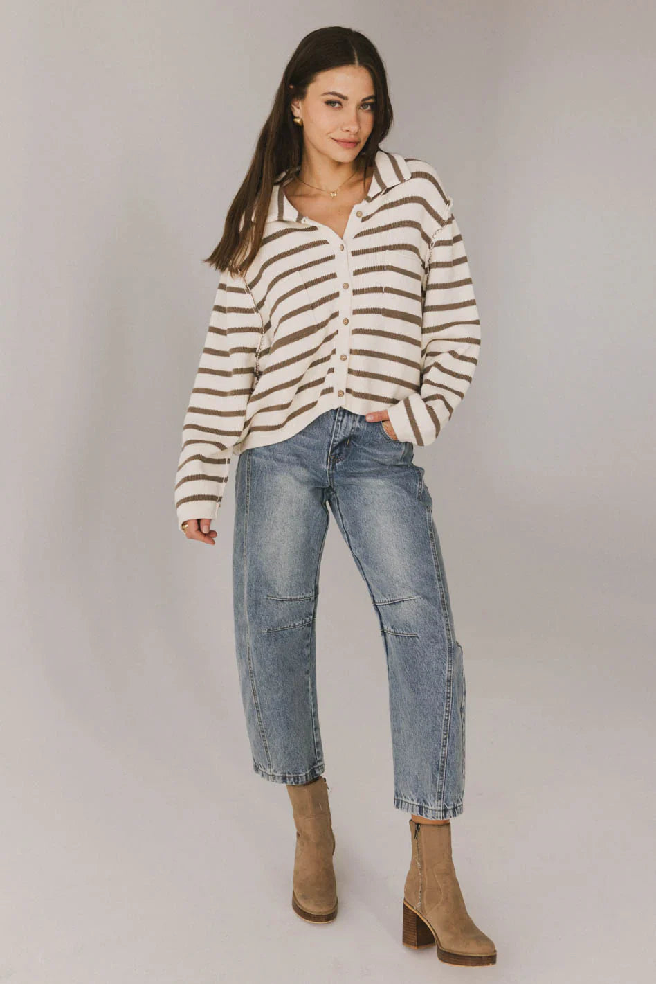 Harper Striped Cardigan in Olive FINAL SALE