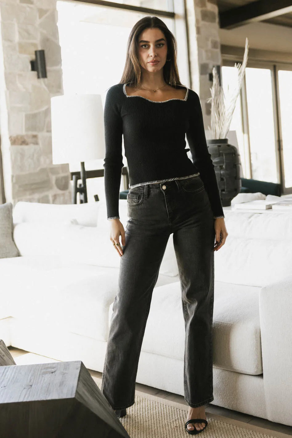 Hazel Ribbed Sweater in Black FINAL SALE