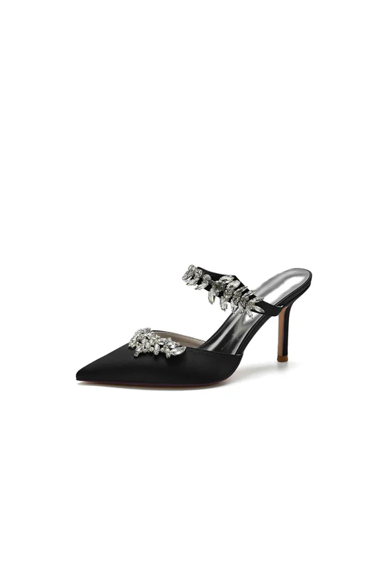 Pointed Toe Crystal Flower Strap Stiletto Heel