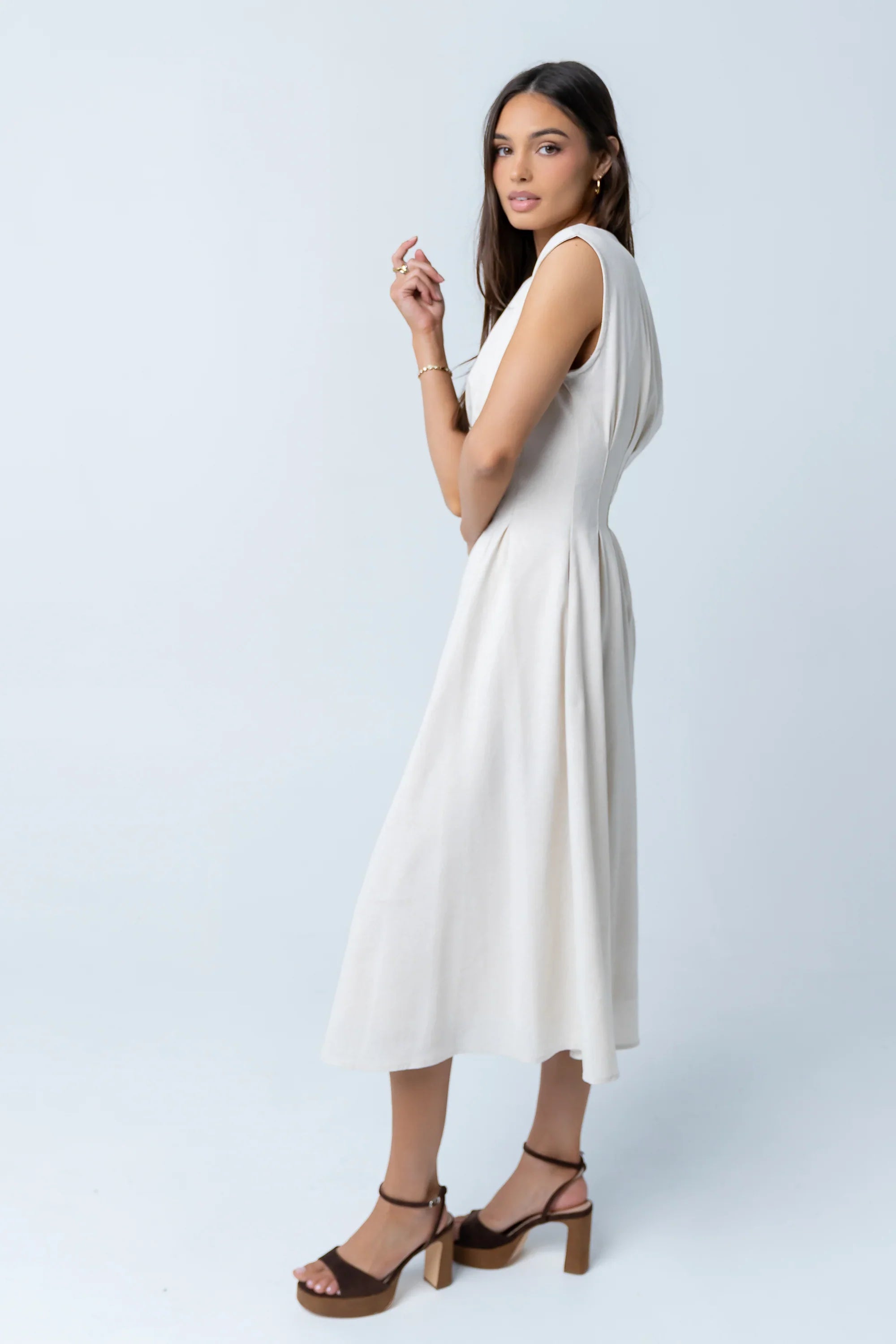 Matilda Pleated Maxi Dress in Oatmeal