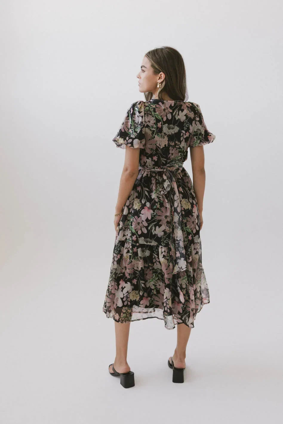 Angelique Floral Tie Dress in Black FINAL SALE