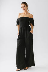 Piper Smocked Jumpsuit in Washed Black