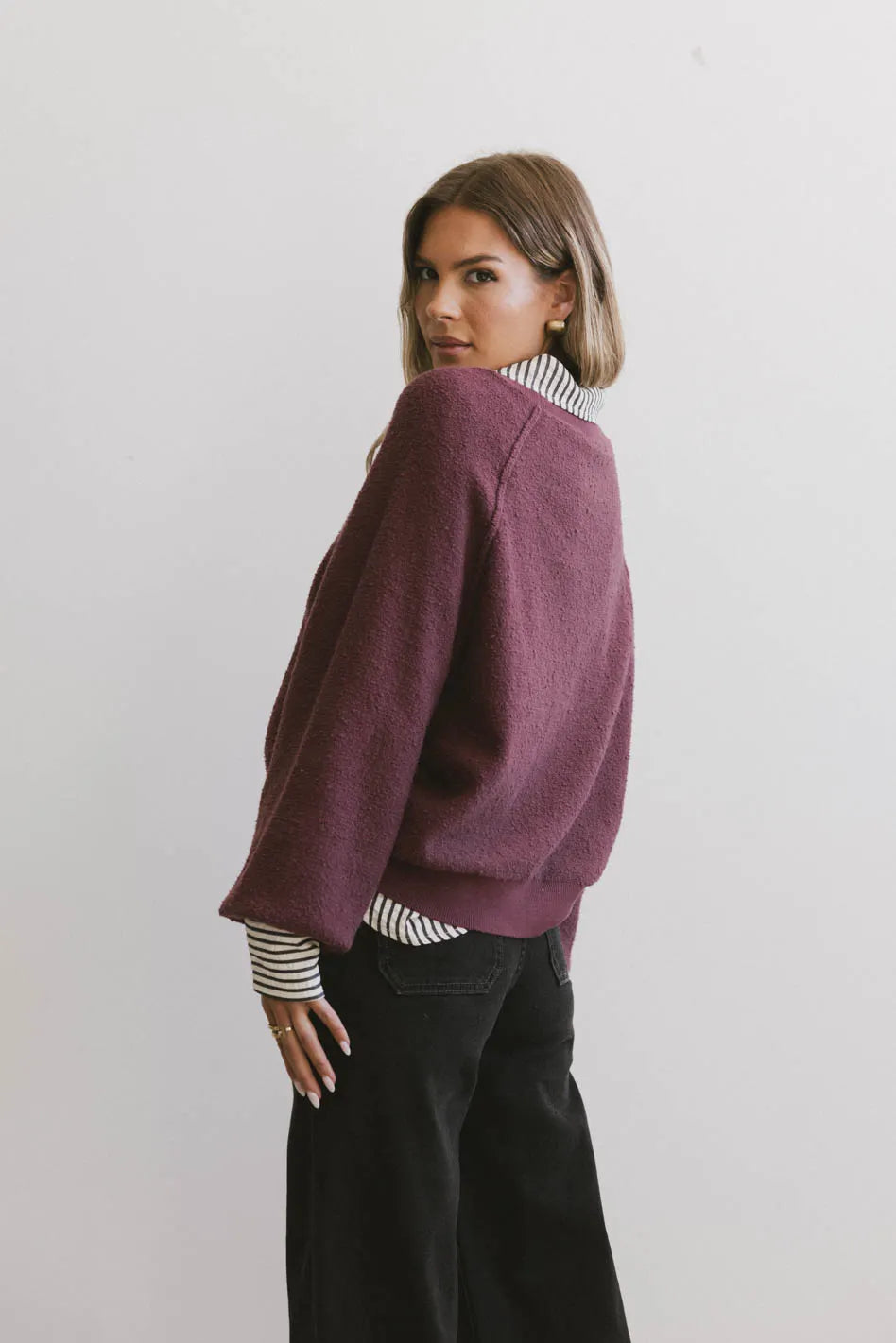 Annaleah Textured Sweatshirt in Burgundy FINAL SALE
