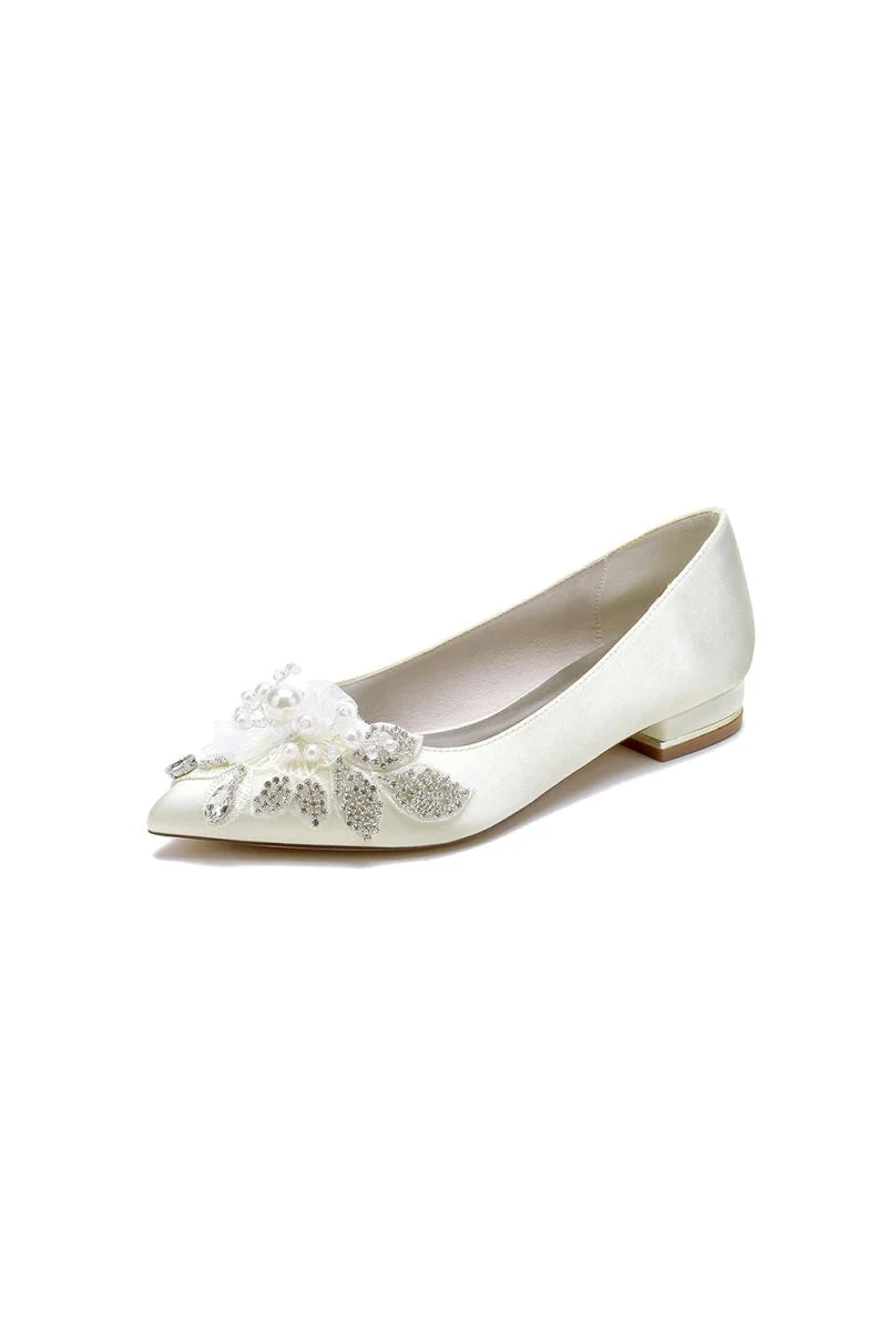 Womens Wedding Shoes Pointed Toe Low Heels with Rhinestone