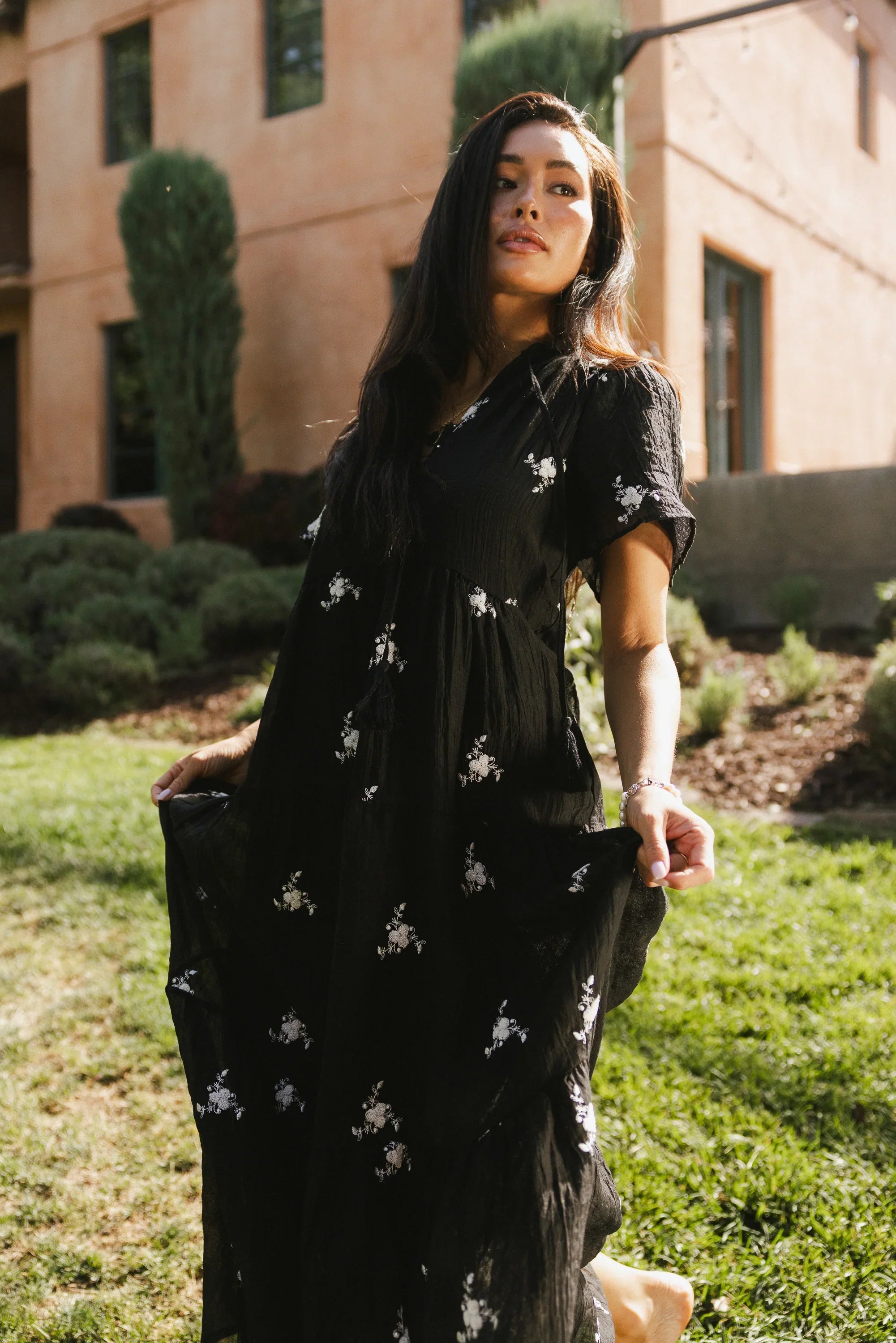 Flynn Embroidered Maxi Dress in Black FINAL SALE