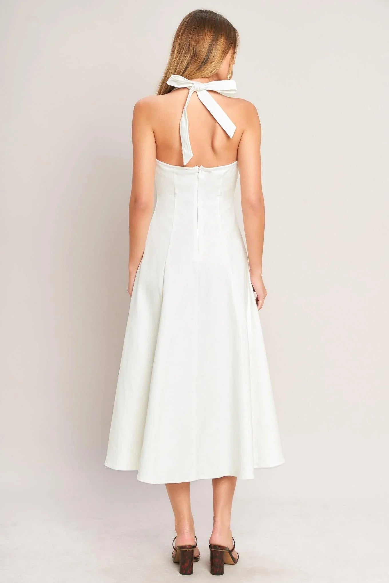 SERENE MOMENT WHITE HALTER MIDI DRESS