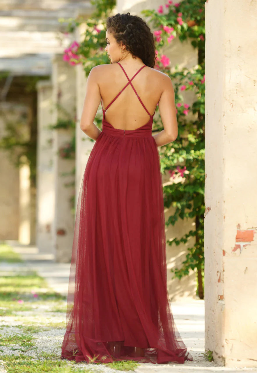 Sydney Maxi Dress Wine Tulle Dress