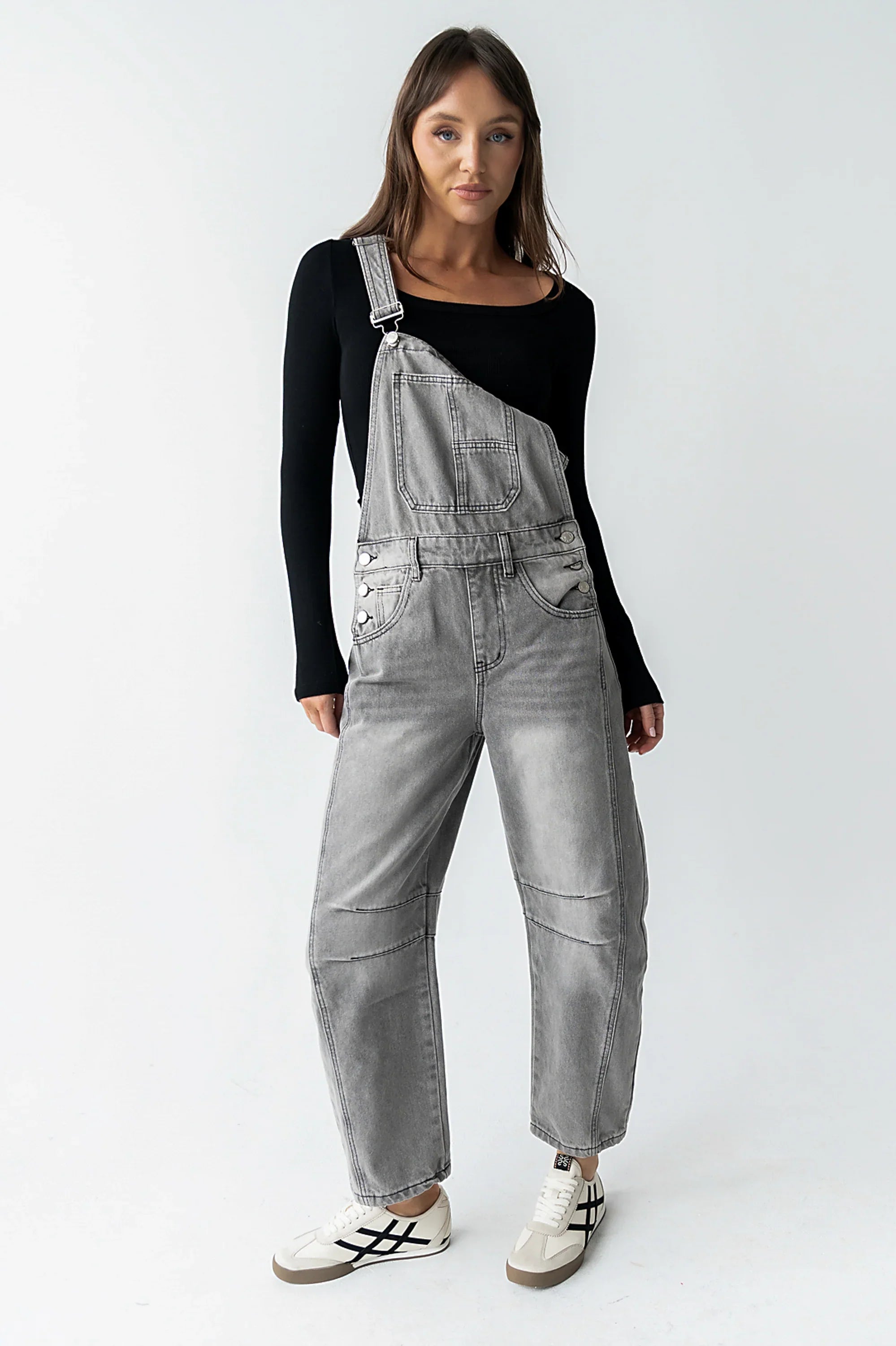 Tansy Denim Overalls in Grey