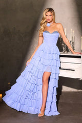 Norah Gown High Low Layered Chiffon Ball Gown With Choker