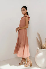 Rain Smocked Midi Dress in Peach FINAL SALE