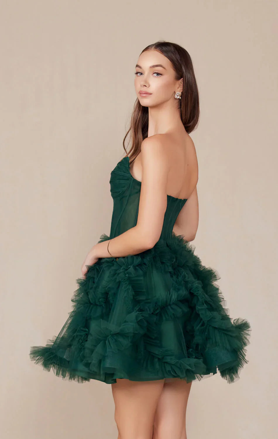 YVONNE RUFFLE SKIRT MINI DRESS EMERALD
