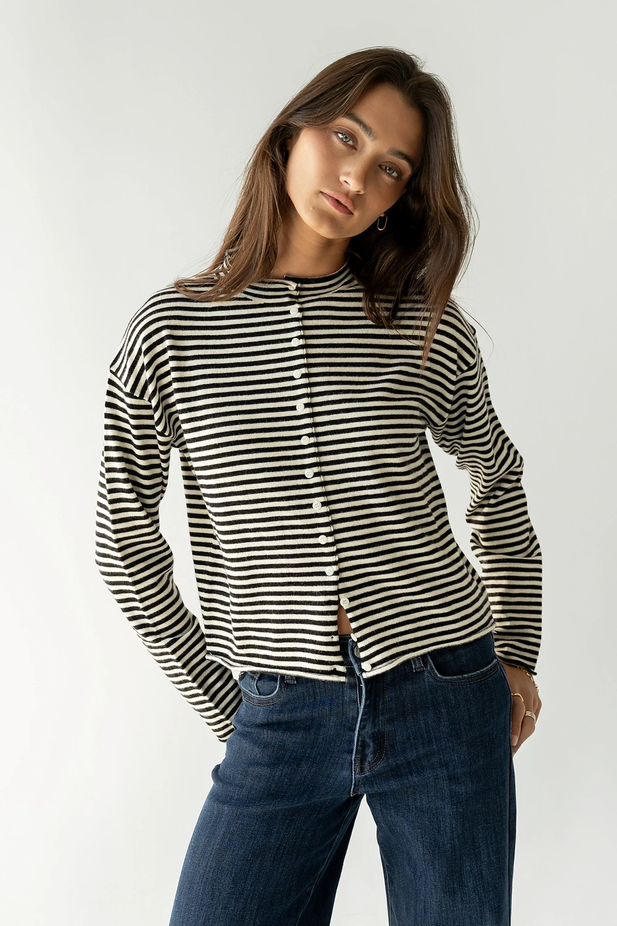Julianne Striped Cardigan in Black