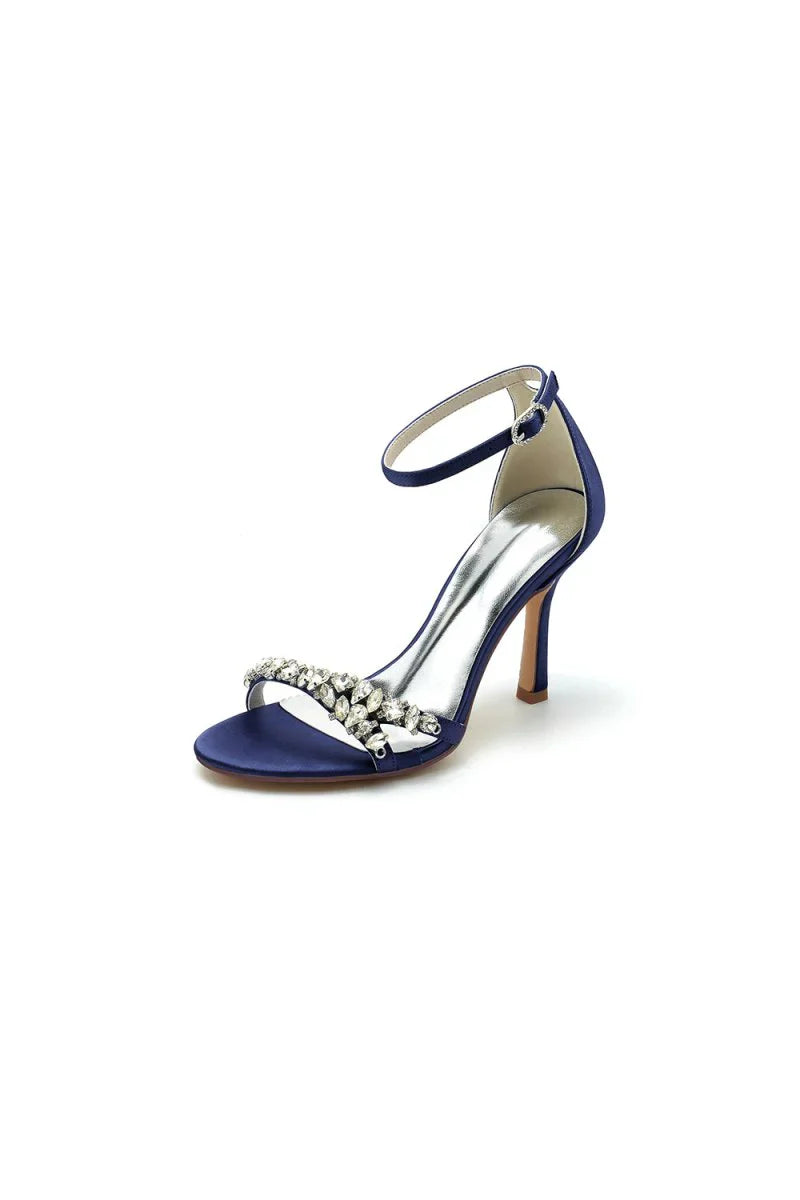 Simple Round Toe Rhinestone Stiletto Heels