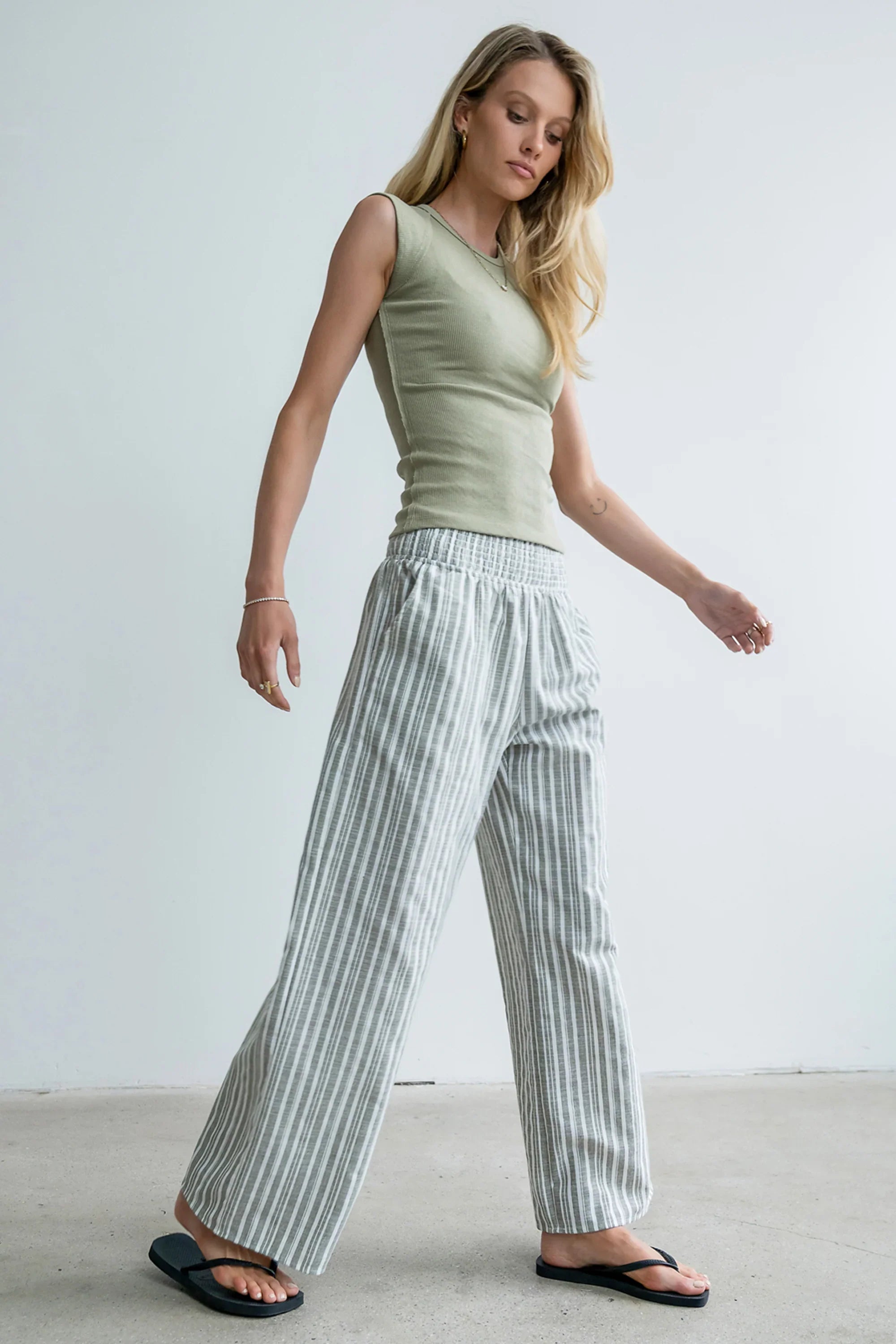 Indiana Striped Pants in Olive
