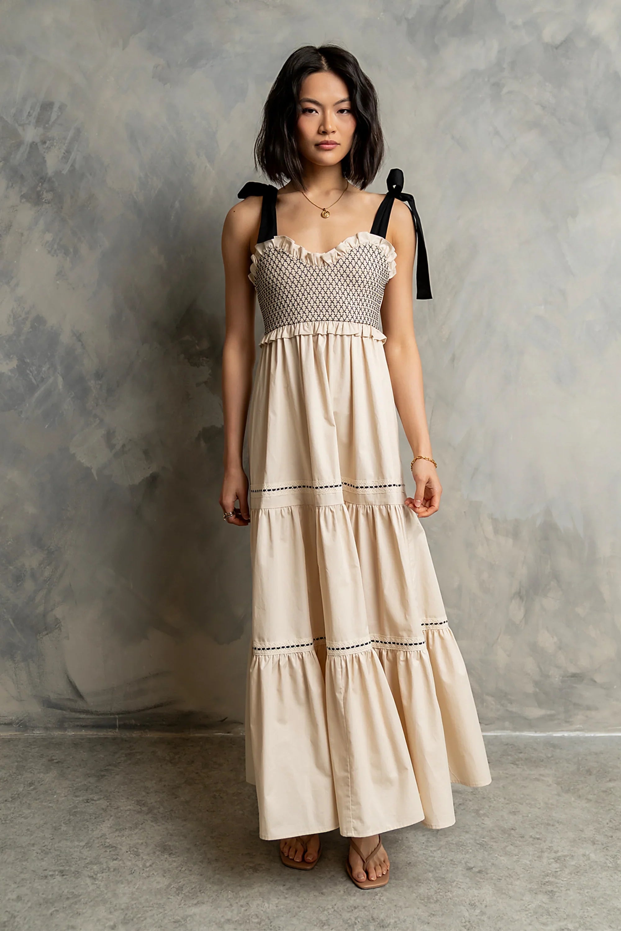 Mollie Tiered Maxi Dress in Ivory