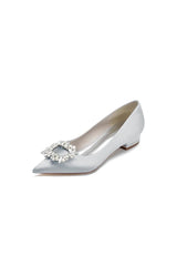 Simple Pointed Toe Satin Kitten Heels With Beading