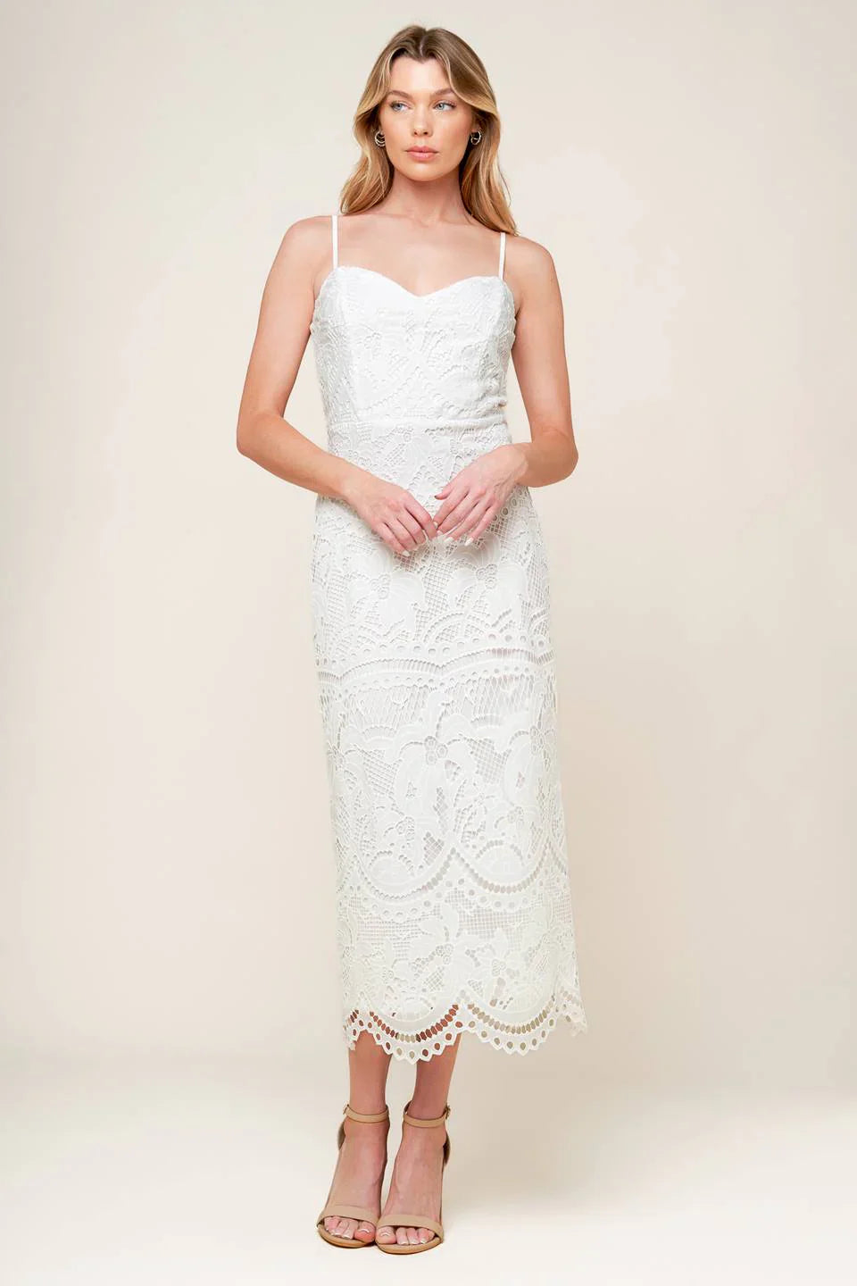 JOSEPHINE LACE MIDI DRESS OFF WHITE