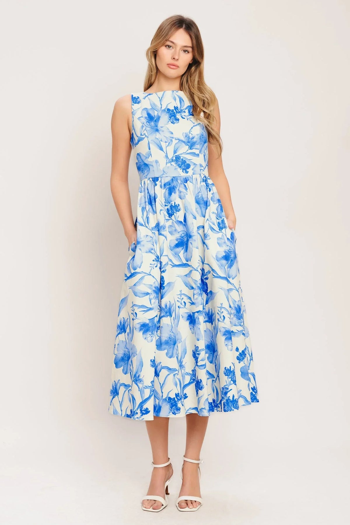 PORCELAIN BLUE FLORAL MIDI DRESS