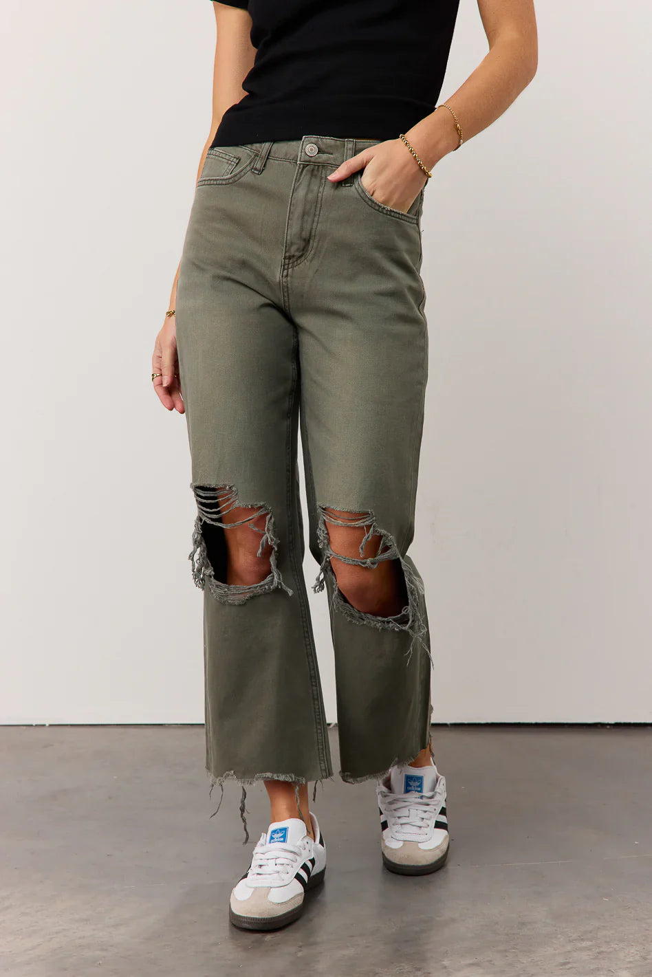 Charlie Distressed Jeans in Army Green FINAL SALE