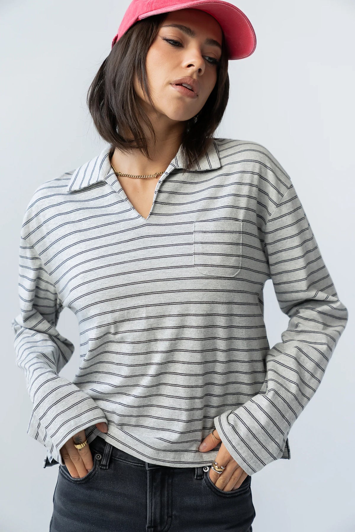 Kateri Striped Top in Heather Grey