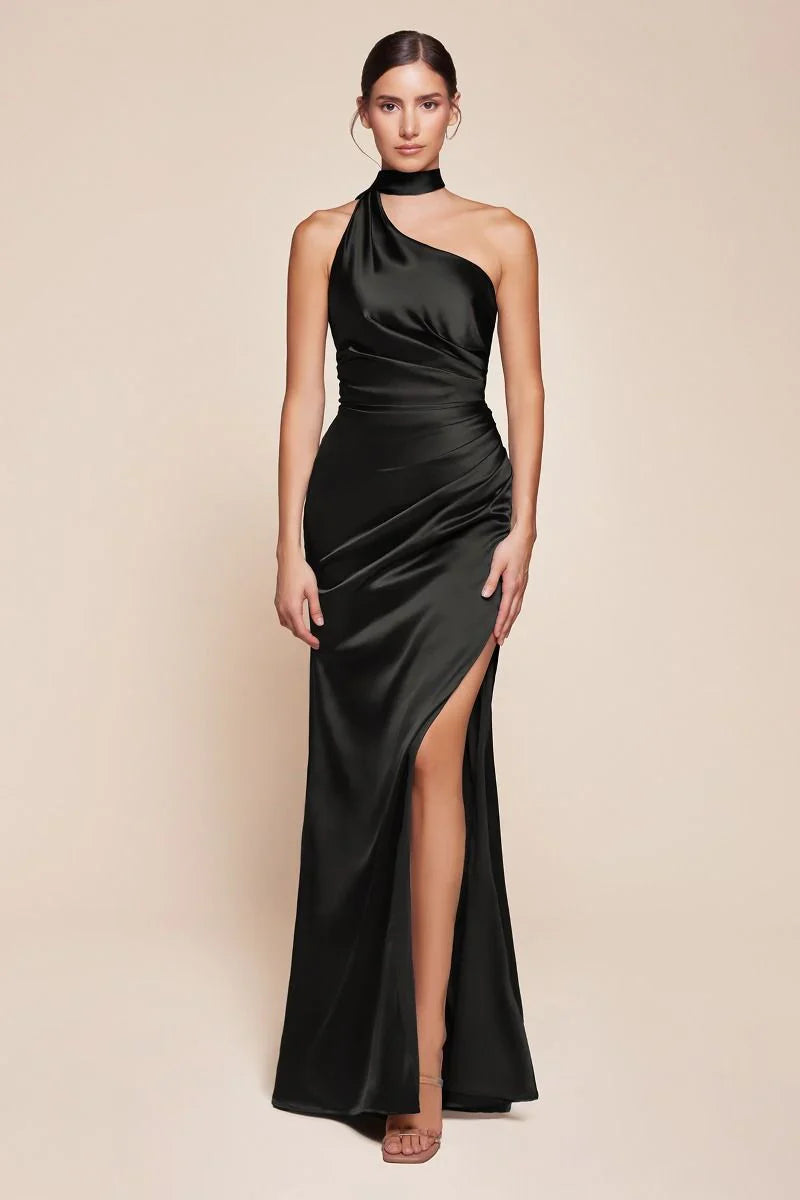 BRYCE GOWN ONE SHOULDER LUXE SATIN DRESS