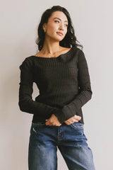 Gemma Sheer Ribbed Top in Black FINAL SALE