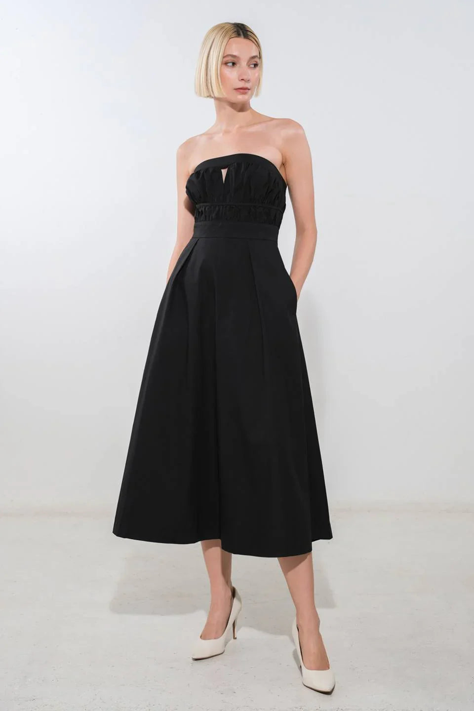 MYSTIC MIDI DRESS STRAPLESS COTTON DRESS