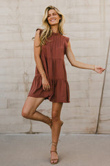Regina Pleated Mini Dress in Brick FINAL SALE