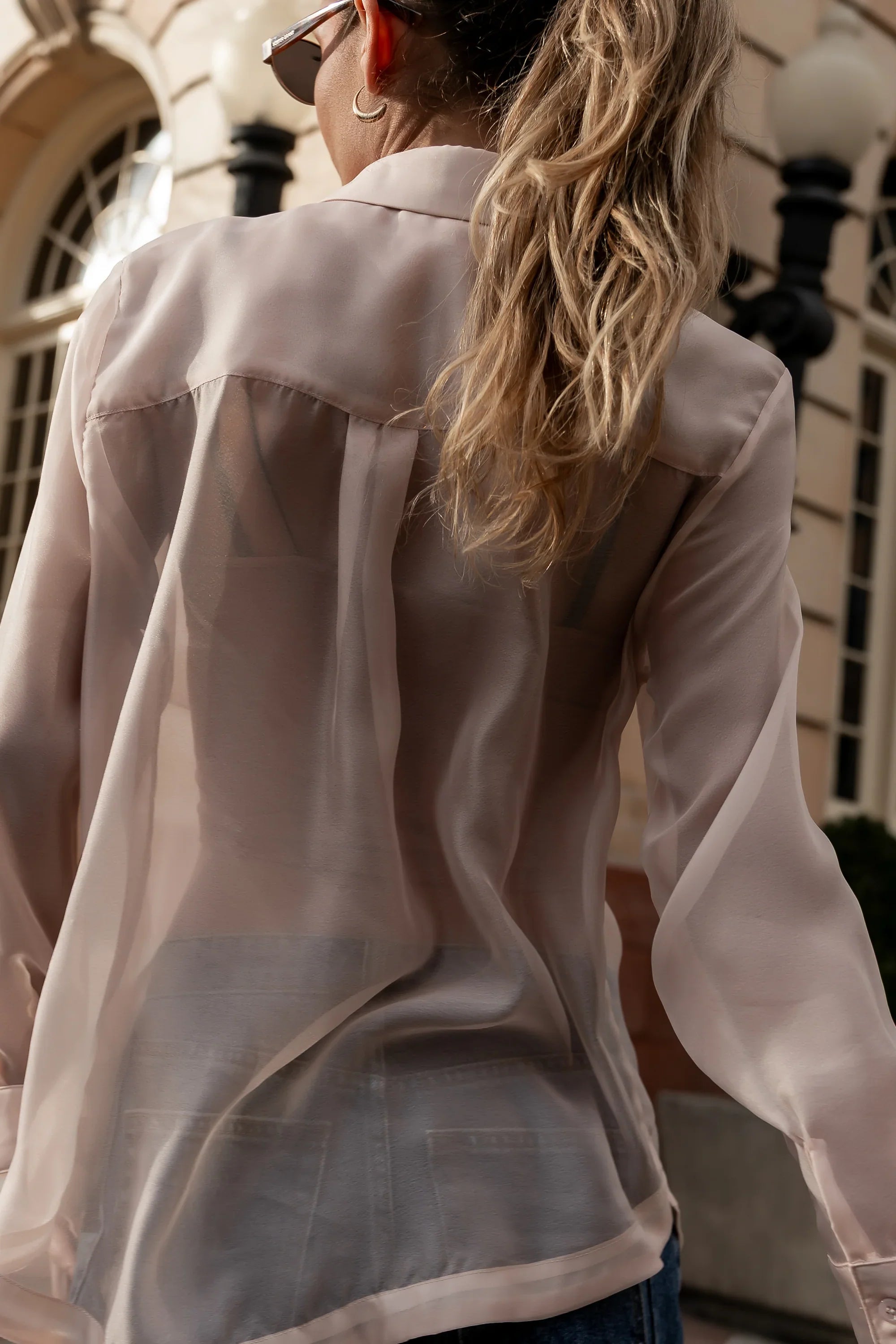 Liberty Sheer Button Up Blouse in Blush FINAL SALE