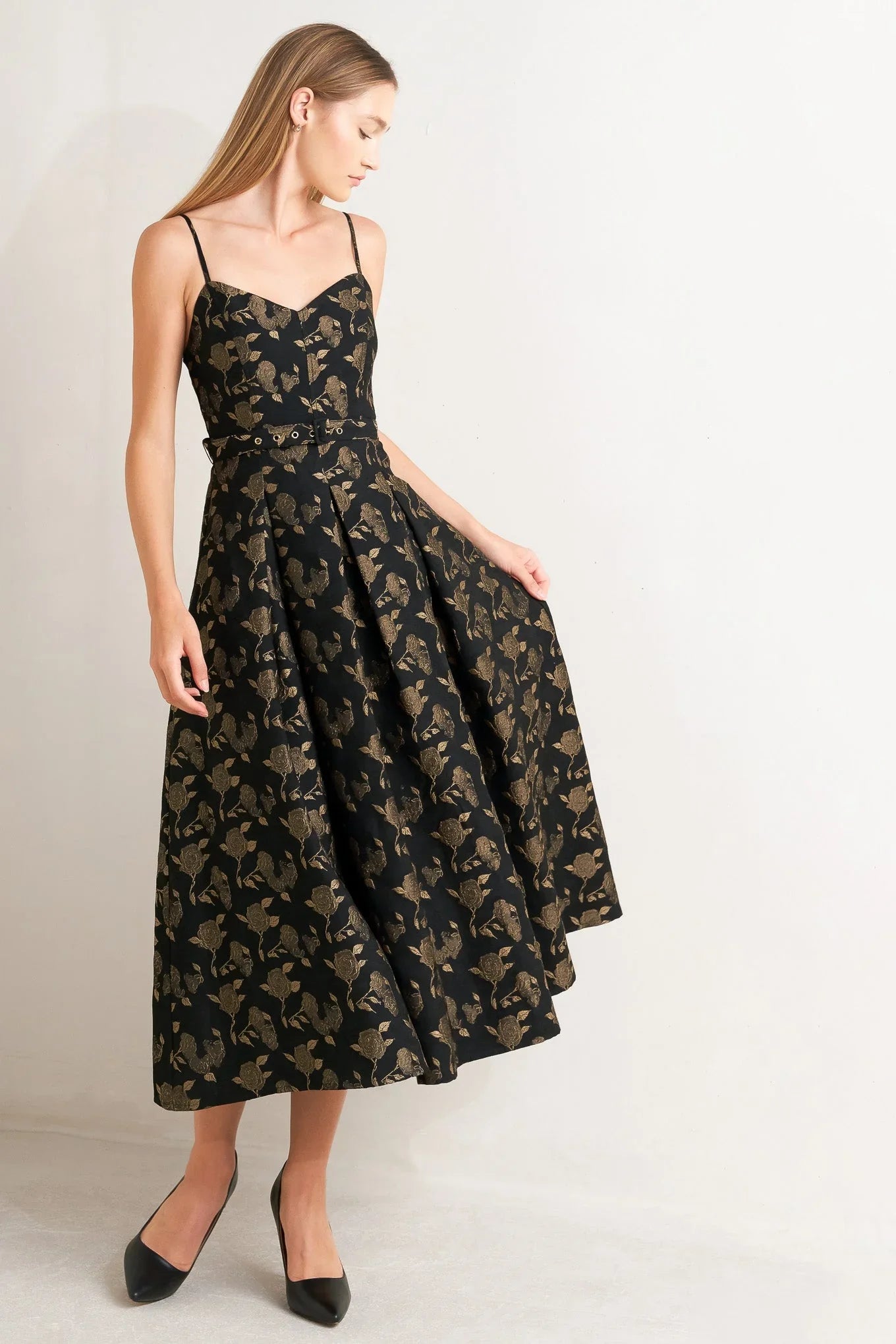 GARDEN OPERA BLACK BROWN MIDI DRESS FINAL SALE