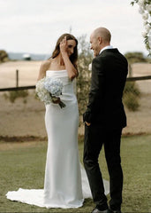 Mermaid Satin Sleeveless Wedding Dress With Sweep Train