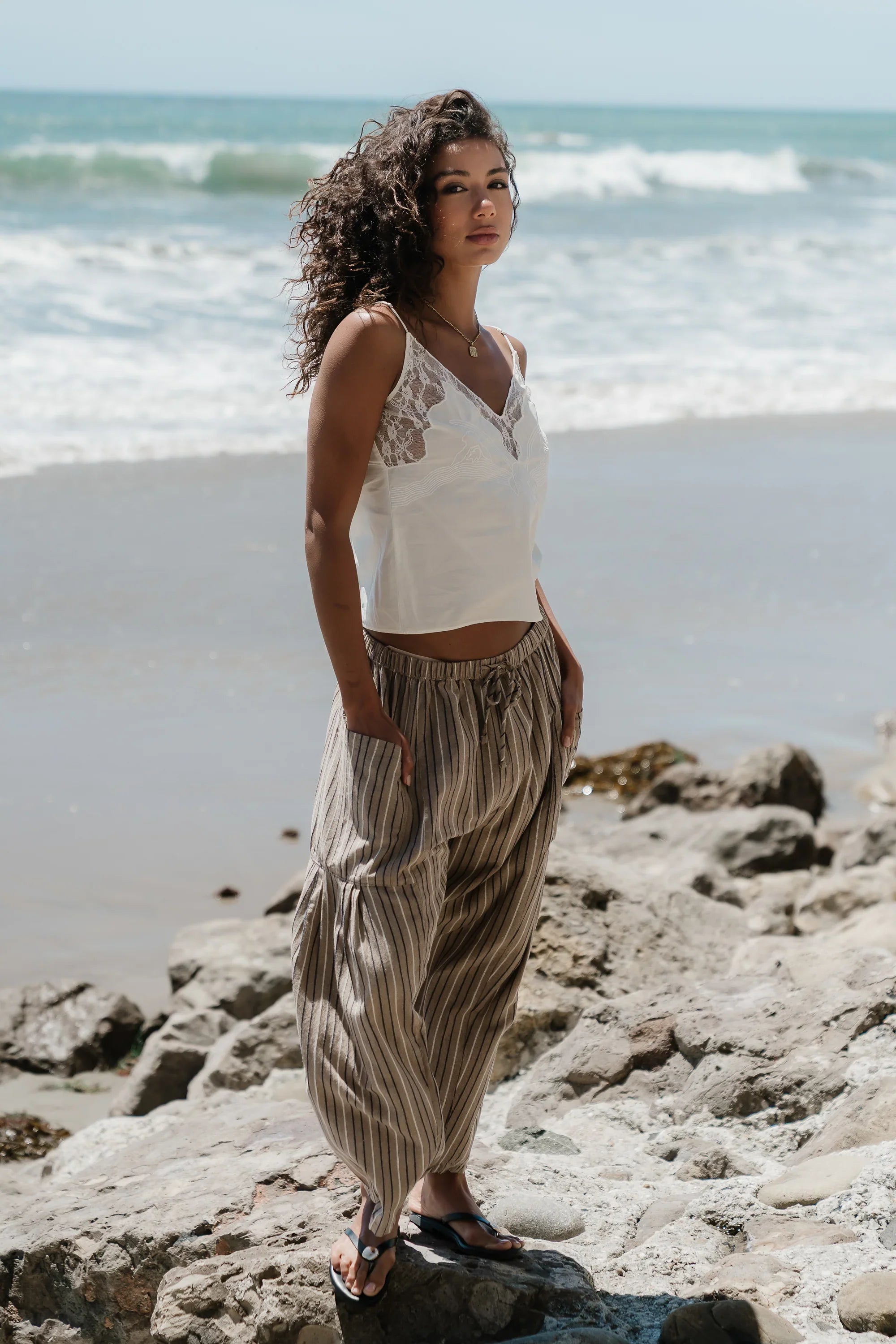 Lana Embroidered Tank Top in Cream