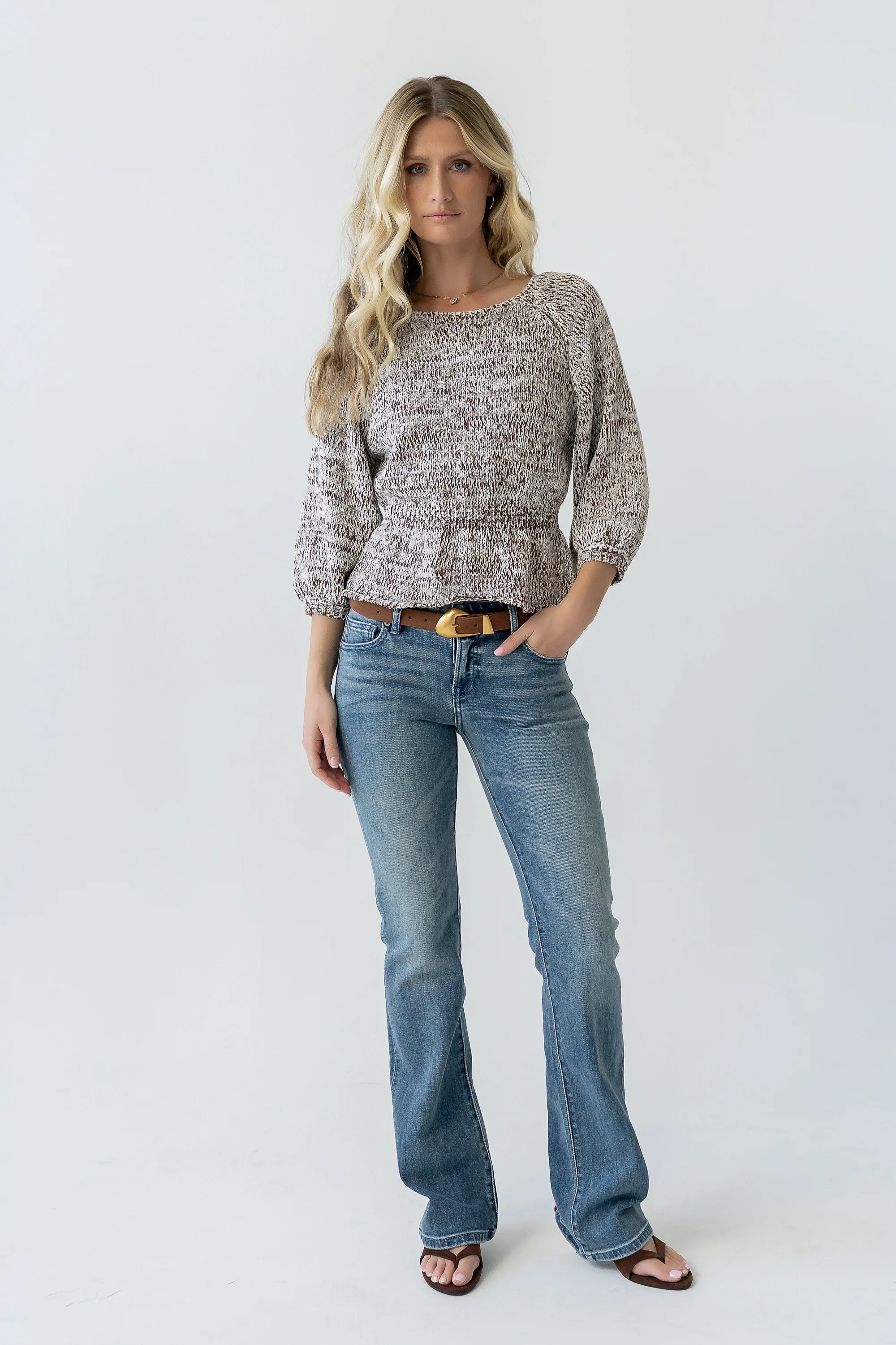 Maycie Two Toned Sweater in Brown