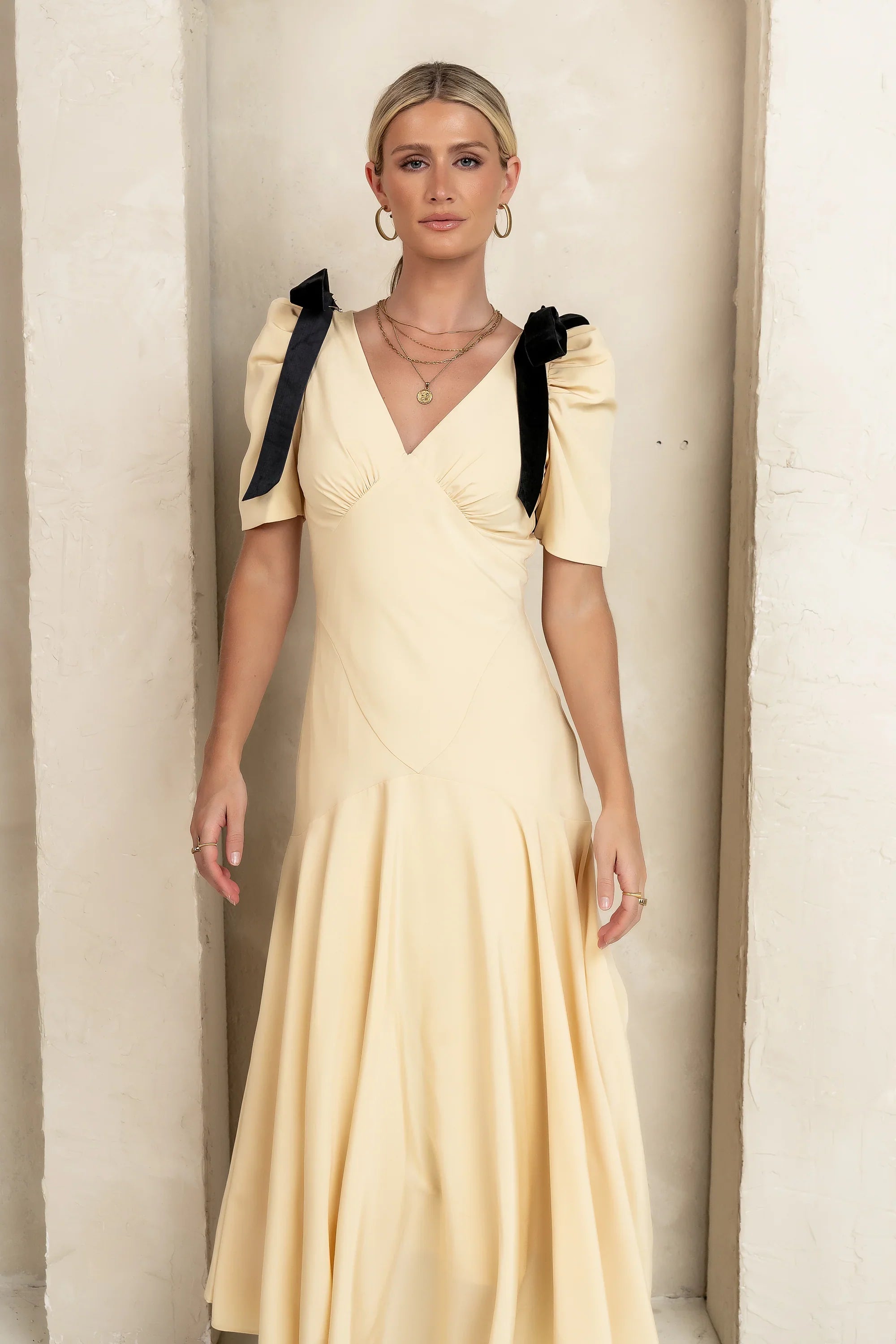 Nellie Drop Waist Maxi Dress in Yellow