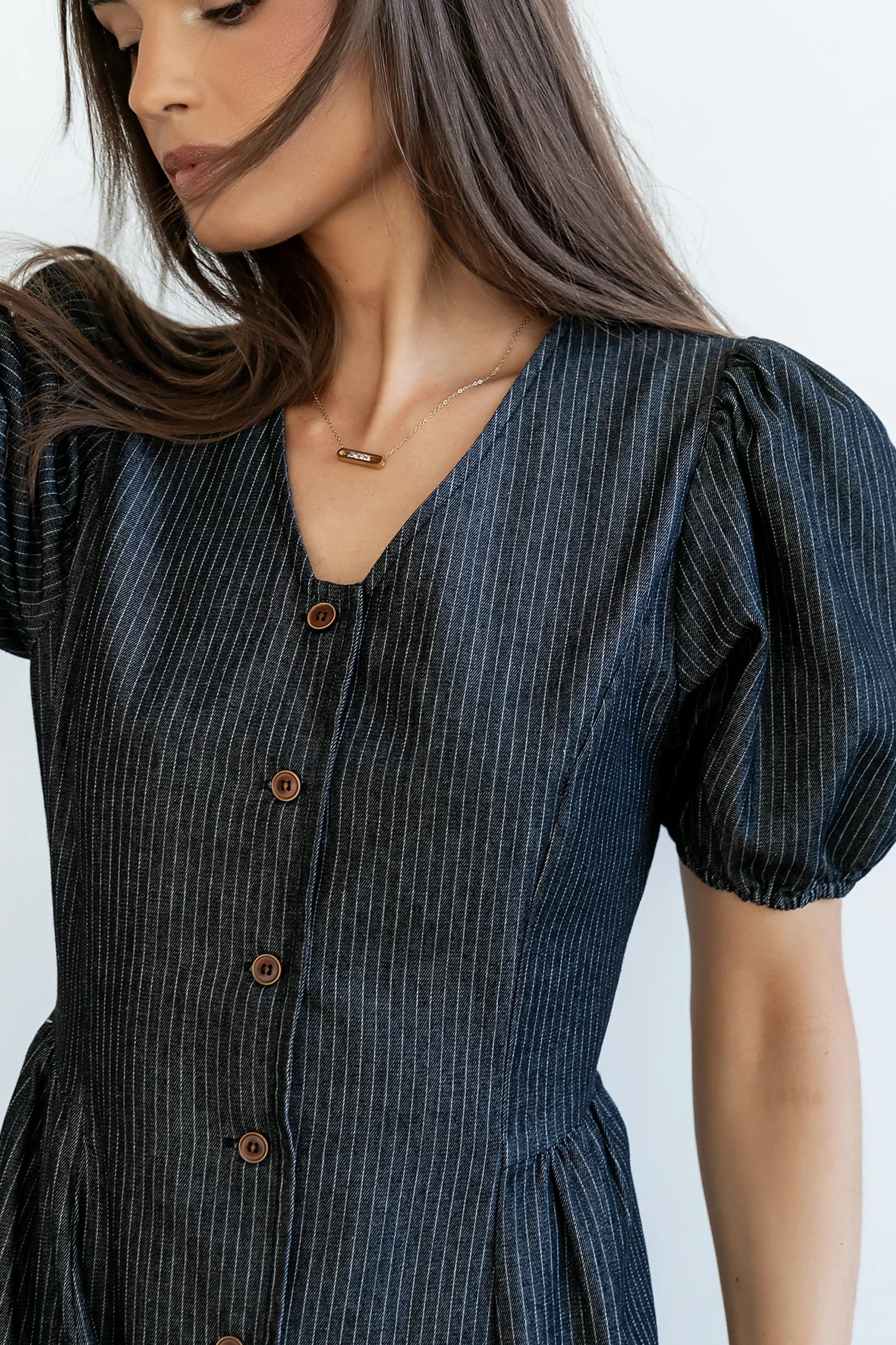 Conley Pinstripe Midi Dress in Black