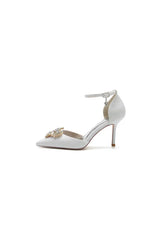 Pointed Toe Glitter Ankle Strap Rhinestone High Heels