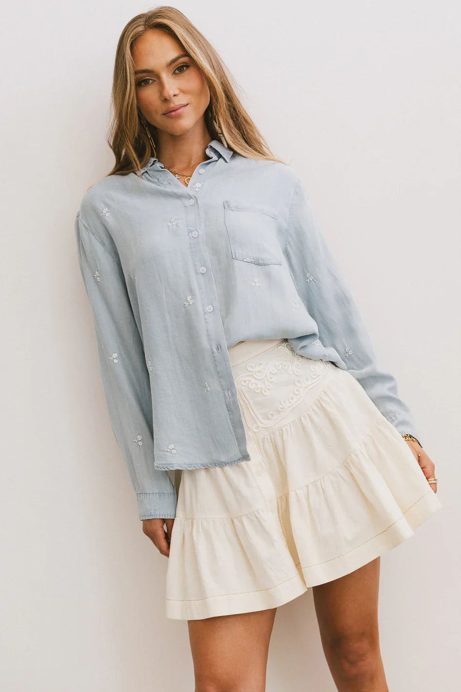 Skyler Tiered Mini Skirt in Cream FINAL SALE