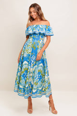 SIERRA POWDER BLUE FLORAL MIDI DRESS