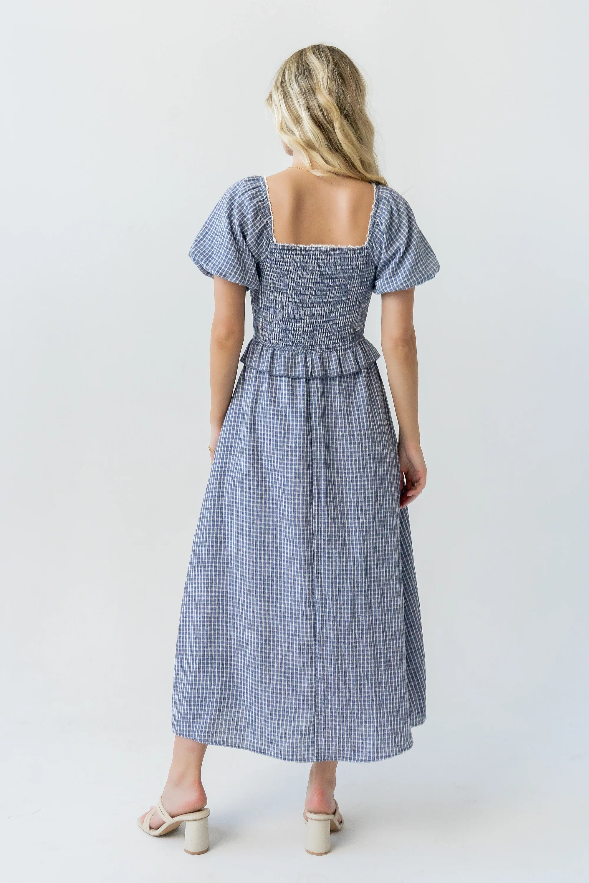 Renley Plaid Midi Dress in Navy