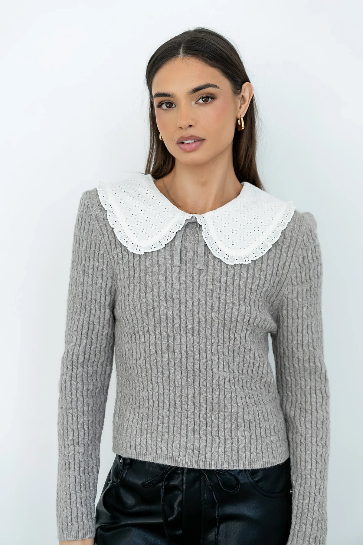Bobbi Collared Sweater in Grey FINAL SALE