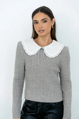 Bobbi Collared Sweater in Grey FINAL SALE