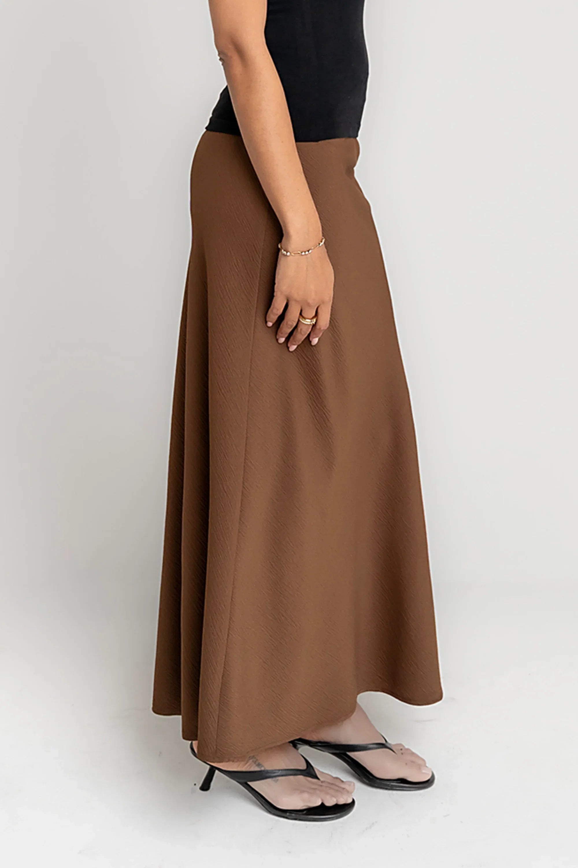 Ashlyn Textured Maxi Skirt in Brown