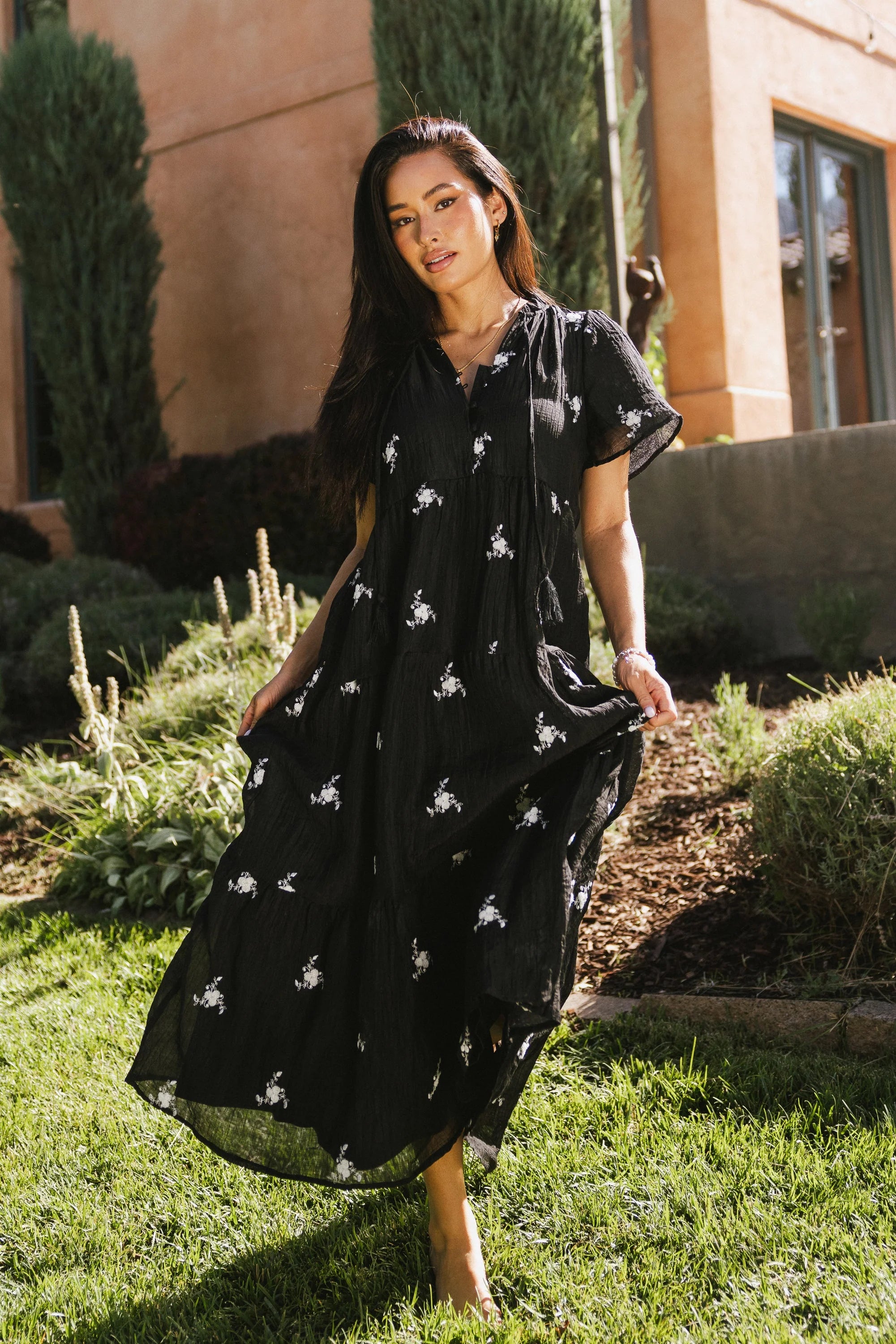 Flynn Embroidered Maxi Dress in Black FINAL SALE