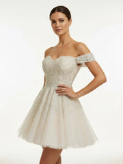 Lace White Appliques A Line Short Wedding Dress