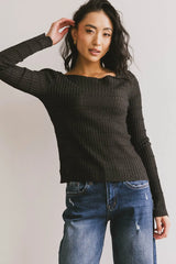 Gemma Sheer Ribbed Top in Black FINAL SALE