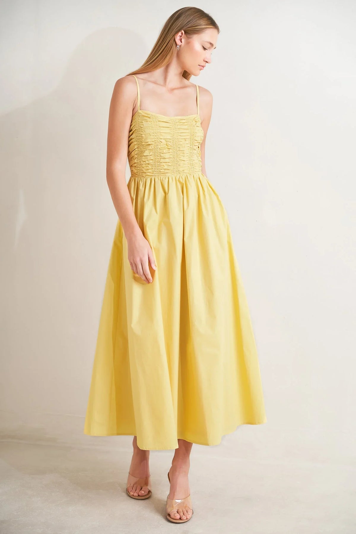 LEMON KISS BUTTER YELLOW MIDI DRESS