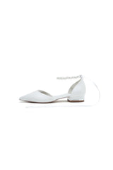 Pointed Toe Ankle Strap Pearl Beaded Ivory Ribbons Low Heels